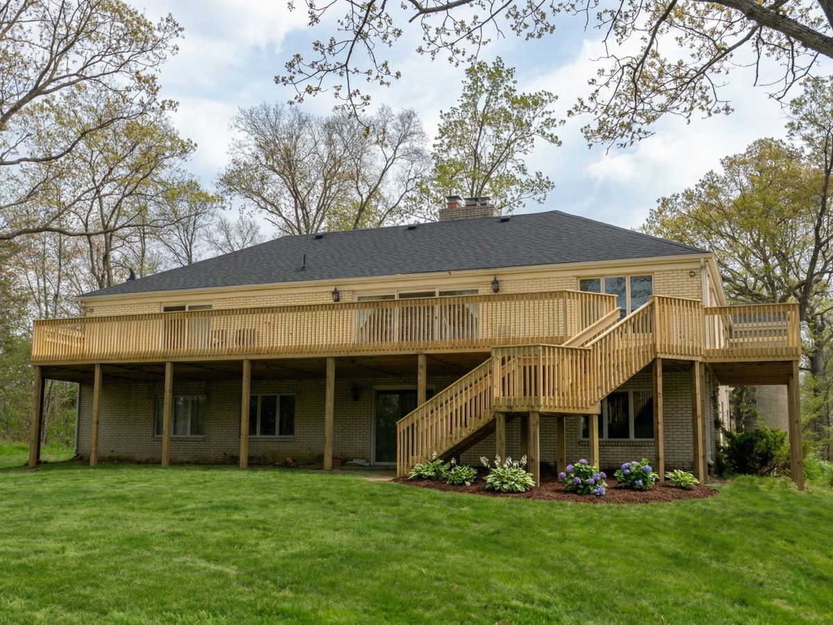 Pressure-treated wood deck